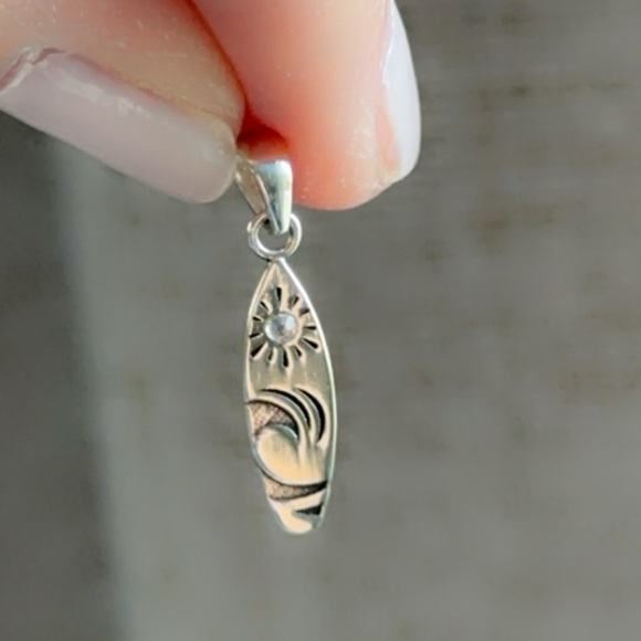 Sterling Silver Petite CZ Surfboard Pendant - Picture 5 of 8